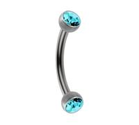 AZARIO LONDON Aquamarine Crystal Stone G23 Grade Titanium Double Side 3mm Flat Stone Ball with 16 Gauge - 7mm Length Curved Barbell - Eyebrow Bar - Tragus Piercing - Helix Piercing Jewellery