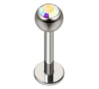 AZARIO LONDON Aurora Borealis Crystal Stone G23 Grade Titanium 4mm Stone Ball Top with 16 Gauge - 12mm Length Lip Labret - Tragus Bar Piercing - Labret Stud Helix - Tragus Earring