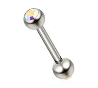 AZARIO LONDON Aurora Borealis Crystal Stone G23 Grade Titanium Double 3mm Stone Ball with 16 Gauge - 12mm Length Straight Barbell - Eyebrow Bar - Tragus Piercing - Helix Piercing Jewellery