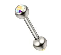 AZARIO LONDON Aurora Borealis Crystal Stone G23 Grade Titanium Double 4mm Stone Ball with 16 Gauge - 12mm Length Straight Barbell - Eyebrow Bar - Tragus Piercing - Helix Piercing Jewellery