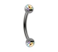 AZARIO LONDON Aurora Borealis Crystal Stone G23 Grade Titanium Double Side 3mm Flat Stone Ball with 16 Gauge - 12mm Length Curved Barbell - Eyebrow Bar - Tragus Piercing - Helix Piercing Jewellery