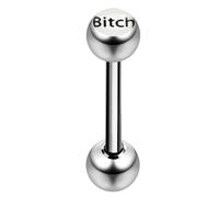 AZARIO LONDON Bitch on White Background Logo Ball with 14 Gauge - 14MM Length 316L Surgical Steel Straight Barbell Tongue Bar Piercing