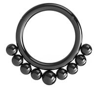 AZARIO LONDON Black Anodized 16 Gauge (1.2mm) - 10mm Diameter 316L Surgical Steel Tribal Paved Balls Hinged Clicker Segment Nose Ring Septum Piercing