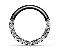AZARIO LONDON Black Anodized 16 Gauge (1.2MM) - 7MM Diameter Micro Setting Line Cz Stone 316L Surgical Steel Hinged Clicker Segment Ring Ear Septum Tragus Helix Piercing Jewellery