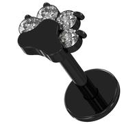 AZARIO LONDON Black Anodized G23 Grade Titanium Dog Paw with Cz Stone Top 16 Gauge - 6mm Length Push Fit Labret - Tragus Bar Piercing - Labret Stud Helix - Tragus Earring