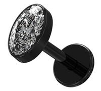 AZARIO LONDON Black Anodized G23 Grade Titanium Full Set Oval Cz Stone Top 16 Gauge - 8mm Length Push Fit Labret - Tragus Bar Piercing - Labret Stud Helix - Tragus Earring