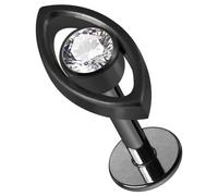 AZARIO LONDON Black Anodized G23 Grade Titanium Studded Round Cz Stone with Evil Eye Design Top 18 Gauge - 8mm Length Push Fit Labret - Tragus Bar Piercing - Labret Stud Helix - Tragus Earring