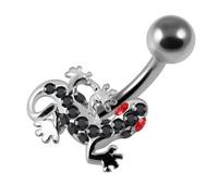 AZARIO LONDON Black Crystal Stone Tiny Gecko Sterling Silver Belly Bars Piercing