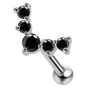 AZARIO LONDON Black Cz Stone Reindeer Shape 925 Sterling Silver Cartilage Earrings- Tragus Ring/Conch Piercing Stud/Helix Earring- Silver Barbell Stud - 16 Gauge Stud - Sold by Piece