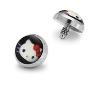 AZARIO LONDON Black Hello Kitty Logo Picture 316L Surgical Steel Internally Threaded Dermal Anchor Top Piercing