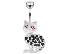 AZARIO LONDON Black Multi Crystal Stone Cute Cat Design 925 Sterling Silver Belly Bar Piercing