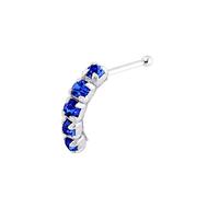 AZARIO LONDON Blue Sapphire 5 Round Crystal Stone Curved 22 Gauge 925 Sterling Silver Ball End Nose Stud Jewellery