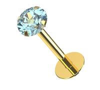 AZARIO LONDON Blue Topaz Natural Gemstone Push Fit Top 14K Solid Yellow Gold 20 Gauge - 8mm Length Lip Labret - Tragus, Cartilage Piercing Jewellery