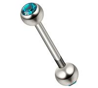AZARIO LONDON Blue Zircon Crystal Stone G23 Grade Titanium Double 5mm Stone Ball with 14 Gauge - 19mm Length Straight Barbell Tongue Bars - Nipple Ring - Cartilage Piercing Body Jewellery