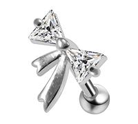 AZARIO LONDON Bow Tie Cear Cz Stones Sterling Silver Tragus Piercing Jewellery - Conch Piercing Stud - Helix Earring- Cartilage Earring - Sold By Piece