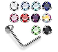 AZARIO London Box Set 20 Pieces Tri Claw Set Tiny Crystal Stone Top 22 Gauge 925 Sterling Silver L Bend Nose Stud Piercing