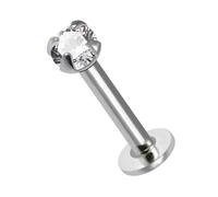 AZARIO LONDON Claw Set 1.5mm Round Cz Stone 925 Sterling Silver Internally Threaded 16 Gauge - 6mm Length Round Base Lip Labret - Tragus Bar Piercing - Conch, Helix Labret Stud - Tragus Earring