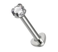 AZARIO LONDON Claw Set 1.5mm Round Cz Stone 925 Sterling Silver Internally Threaded 16 Gauge - 6mm Length Heart Base Lip Labret - Tragus Bar Piercing - Conch, Helix Labret Stud - Tragus Earring