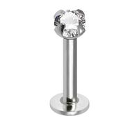 AZARIO LONDON Claw Set 1.5mm Round Cz Stone 925 Sterling Silver Push Fit 16 Gauge - 6mm Length Round Base Lip Labret - Tragus Bar Piercing - Conch, Helix Labret Stud - Tragus Earring