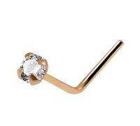 AZARIO LONDON Claw Set 2.0mm Cubic Zirconia Gemstone 14K Solid Rose Gold 24 Gauge (0.5mm) L Shaped Nose Stud- Tiny Nose Stud - 24 Gauge L Bend Nose Piercing Jewellery