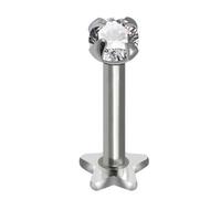 AZARIO LONDON Claw Set 2mm Round Cz Stone 925 Sterling Silver Push Fit 16 Gauge - 6mm Length Star Base Lip Labret - Tragus Bar Piercing - Conch, Helix Labret Stud - Tragus Earring
