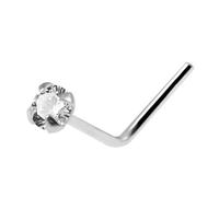 AZARIO LONDON Claw Set 3.0mm Cubic Zirconia Gemstone 14K Solid White Gold 24 Gauge (0.5mm) L Shaped Nose Stud- Tiny Nose Stud - 24 Gauge L Bend Nose Piercing Jewellery