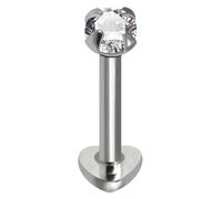 AZARIO LONDON Claw Set 3mm Round Cz Stone 925 Sterling Silver Push Fit 16 Gauge - 6mm Length Heart Base Lip Labret - Tragus Bar Piercing - Conch, Helix Labret Stud - Tragus Earring