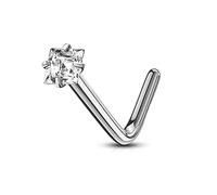 AZARIO LONDON Claw Set 3MM Square CZ Stone 20 Gauge 316L Surgical Steel L Shape Nose Stud Piercing Jewellery