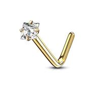AZARIO LONDON Claw Set 3MM Square CZ Stone 20 Gauge Gold Anodized 316L Surgical Steel L Shape Nose Stud Piercing Jewellery