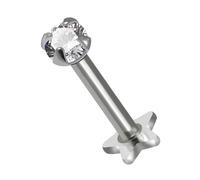AZARIO LONDON Claw Set 4mm Round Cz Stone 925 Sterling Silver Internally Threaded 16 Gauge - 6mm Length Heart Base Lip Labret - Tragus Bar Piercing - Conch, Helix Labret Stud - Tragus Earring