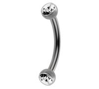 AZARIO LONDON Clear Crystal Stone G23 Grade Titanium Double Side 2.5mm Flat Stone Ball with 16 Gauge - 7mm Length Curved Barbell - Eyebrow Bar - Tragus Piercing - Helix Piercing Jewellery