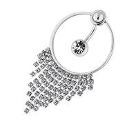 AZARIO London Clear Single Jewel with Multi Crystal Stone Chain Dangling 316L Surgical Steel Belly Bar Piercing Jewellery