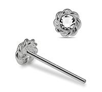 AZARIO LONDON Clear Twisted Flower Crystal Stone Top 925 Sterling Silver Straight Nose Stud Piercing Jewellery