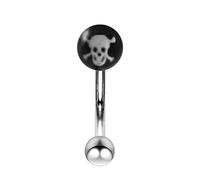 AZARIO LONDON Danger Skull on Black Background Logo 16 Gauge 316L Surgical Steel Eyebrow Piercing Jewellery