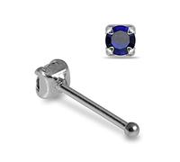 AZARIO LONDON Dark Blue Claw Set Round Crystal Stone Top 925 Sterling Silver Ball End Nose Stud Piercing Jewellery