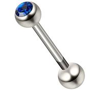 AZARIO LONDON Dark Blue Crystal Stone G23 Grade Titanium Single 6mm Stone Ball with 14 Gauge - 14mm Length Straight Barbell Tongue Bars - Industrial Bar - Cartilage Piercing Body Jewellery