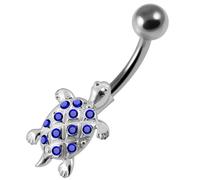 AZARIO LONDON Dark Blue Crystal Stone Tiny Turtle Shape Sterling Silver Belly Bars Piercing
