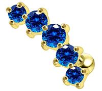 AZARIO LONDON Dark Blue CZ Stone Five Stones Curved Yellow Gold Plated Sterling Silver Tragus Piercing Jewellery - Conch Piercing Stud - Helix Earring- Cartilage Earring - Sold By Piece