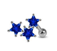 AZARIO LONDON Dark Blue CZ Stone Tri Star 925 Sterling Silver 16 Gauge Tragus Piercing Jewellery - Sold by Piece
