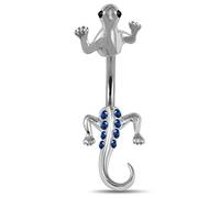 AZARIO LONDON Dark Blue Lizard with Jeweled Tail Double Side Sterling Silver Belly Bars Piercing