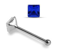 AZARIO LONDON Dark Blue Square Crystal Stone Top 925 Sterling Silver Ball End Nose Stud Piercing Jewellery