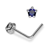 AZARIO London Dark Blue Star Set Crystal Stone 22 Gauge 925 Sterling Silver L Bend Nose Piercing