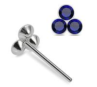 AZARIO LONDON Dark Blue Tri Crystal Stone Flower Top 925 Sterling Silver Straight Nose Stud Piercing Jewellery