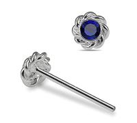 AZARIO LONDON Dark Blue Twisted Flower Crystal Stone Top 925 Sterling Silver Straight Nose Stud Piercing Jewellery