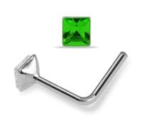 AZARIO LONDON Dark Green 2MM Square Crystal Stone 22 Gauge 925 Sterling Silver L Bend Nose Piercing