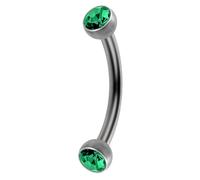 AZARIO LONDON Dark Green Crystal Stone G23 Grade Titanium Double Side 2.5mm Flat Stone Ball with 16 Gauge - 11mm Length Curved Barbell - Eyebrow Bar - Tragus Piercing - Helix Piercing Jewellery