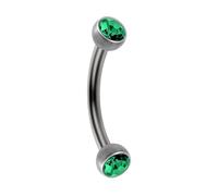 AZARIO LONDON Dark Green Crystal Stone G23 Grade Titanium Double Side 3mm Flat Stone Ball with 16 Gauge - 16mm Length Curved Barbell - Eyebrow Bar - Tragus Piercing - Helix Piercing Jewellery