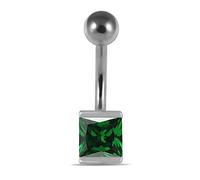 AZARIO LONDON Dark Green Crystal Stones 6MM Square Sterling Silver Belly Bars Piercing