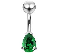 AZARIO LONDON Dark Green Crystal Stones 7x5MM Teardrop Sterling Silver Belly Bars Piercing