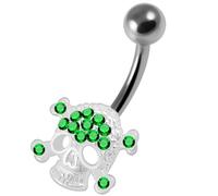 AZARIO LONDON Dark Green Crystal Stones Multi Stone Danger Skull Sterling Silver Belly Bars Piercing